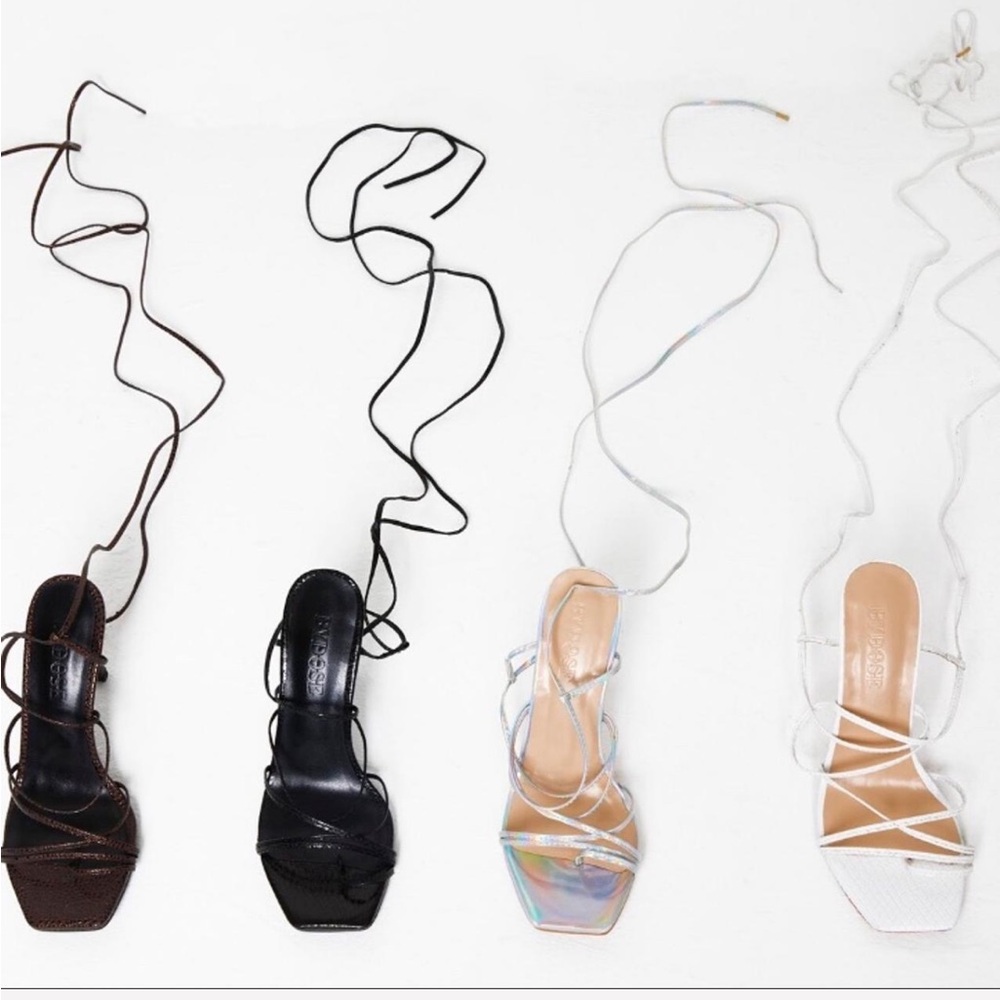 BYDOSE Snake Lace Ankle Wrap Sandals in Black